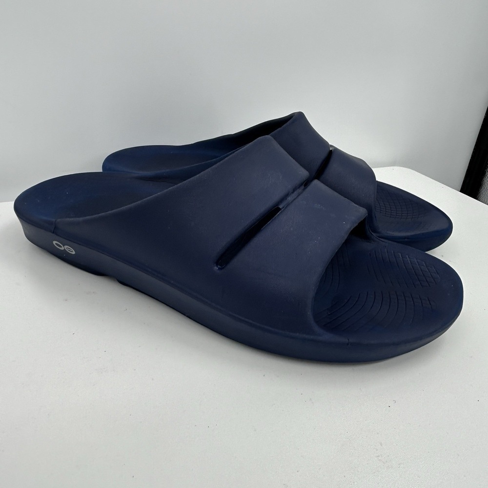 Oofos OOahh Unisex‎ Recovery Sandals Size Mens 10 Womens 12 Navy Blue Comfort
